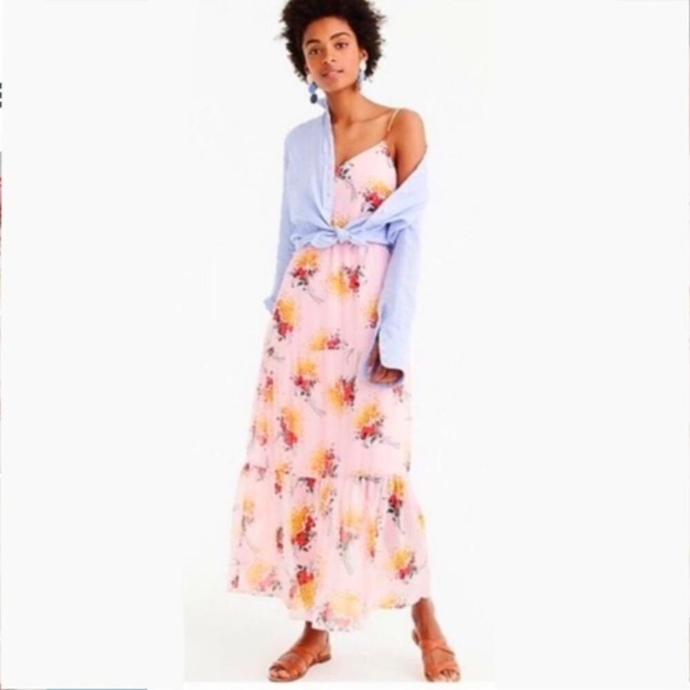 Banana Republic Pink Floral Maxi Midi Dress 14 Tall Ruffle Romantic Feminine
